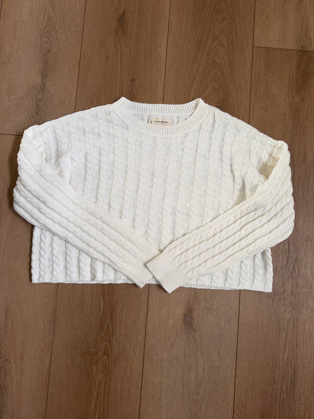 Lucky Brand Cropped Cable Knit Crewneck Sweater - Cream